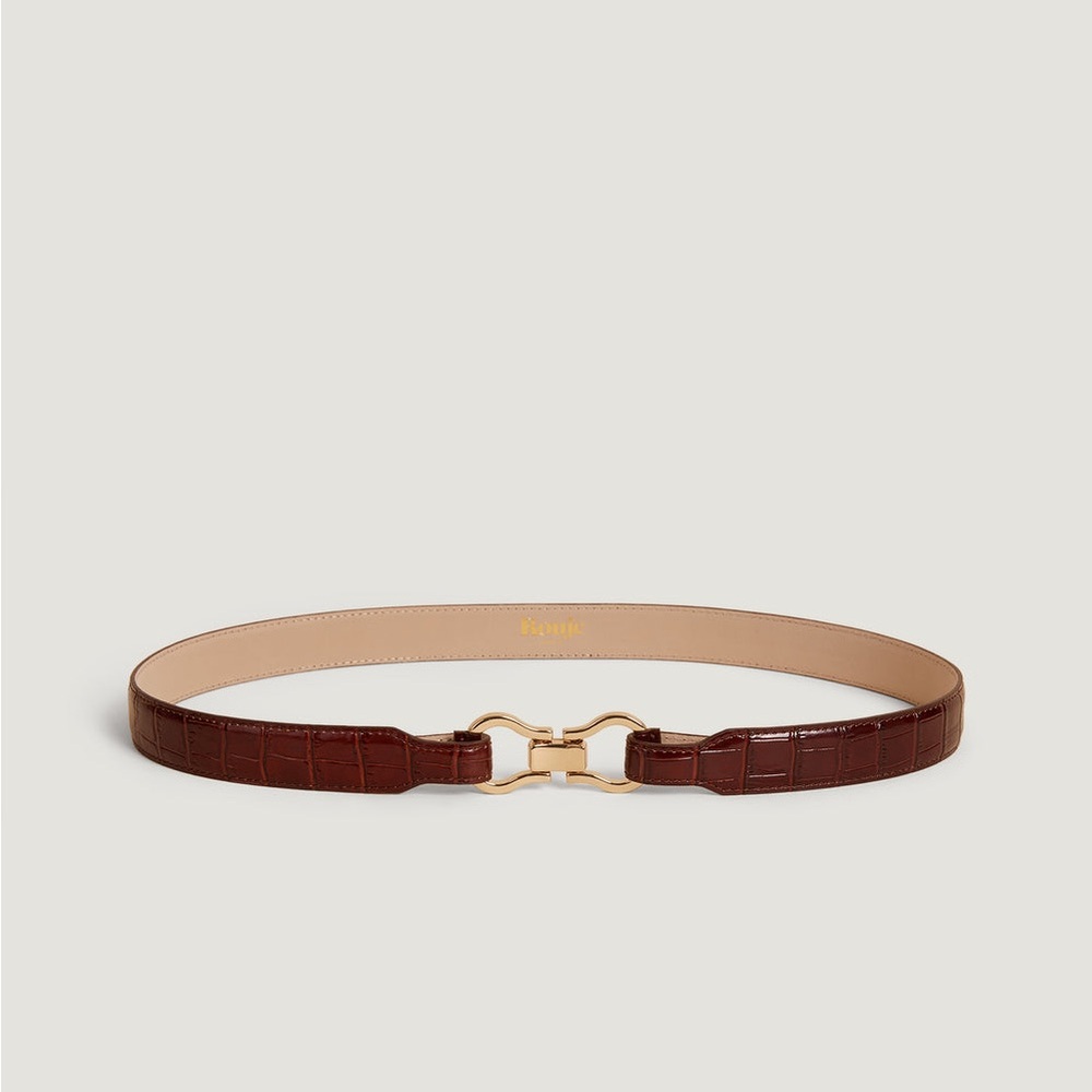 NEW Rouje Laure Belt in Cognac Brown Crocodile-effect Leather, Size Small - Picture 2 of 6